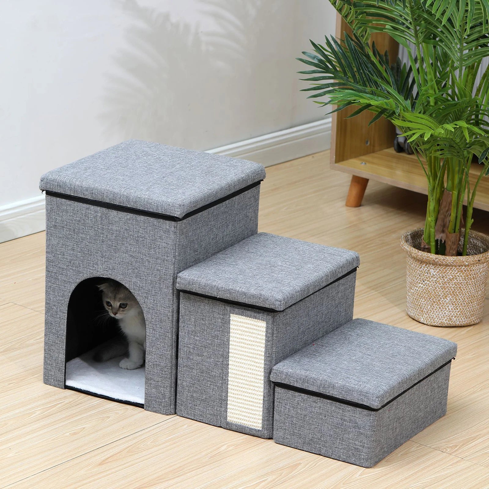 3 Levels Step Multifunctional Cat Bed Anti Slip Pet Stairway Storage Box Wear Resist Removable Storage Organizer for All Seasons