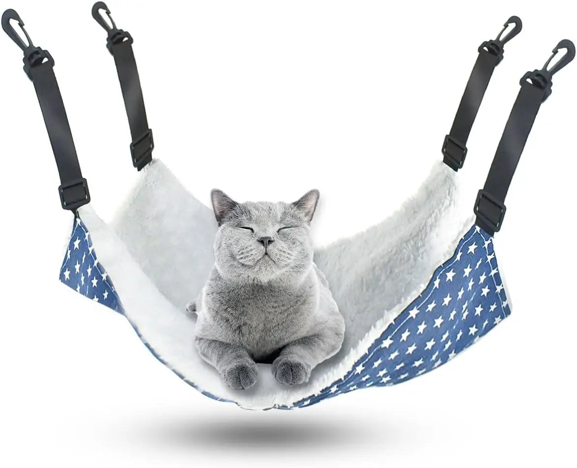 Pet Cage Hammock - Reversible, Double-Sided - Adjustable Straps & Hooks - Soft Bed for Cats, Ferrets, Small Dogs, Rabbits