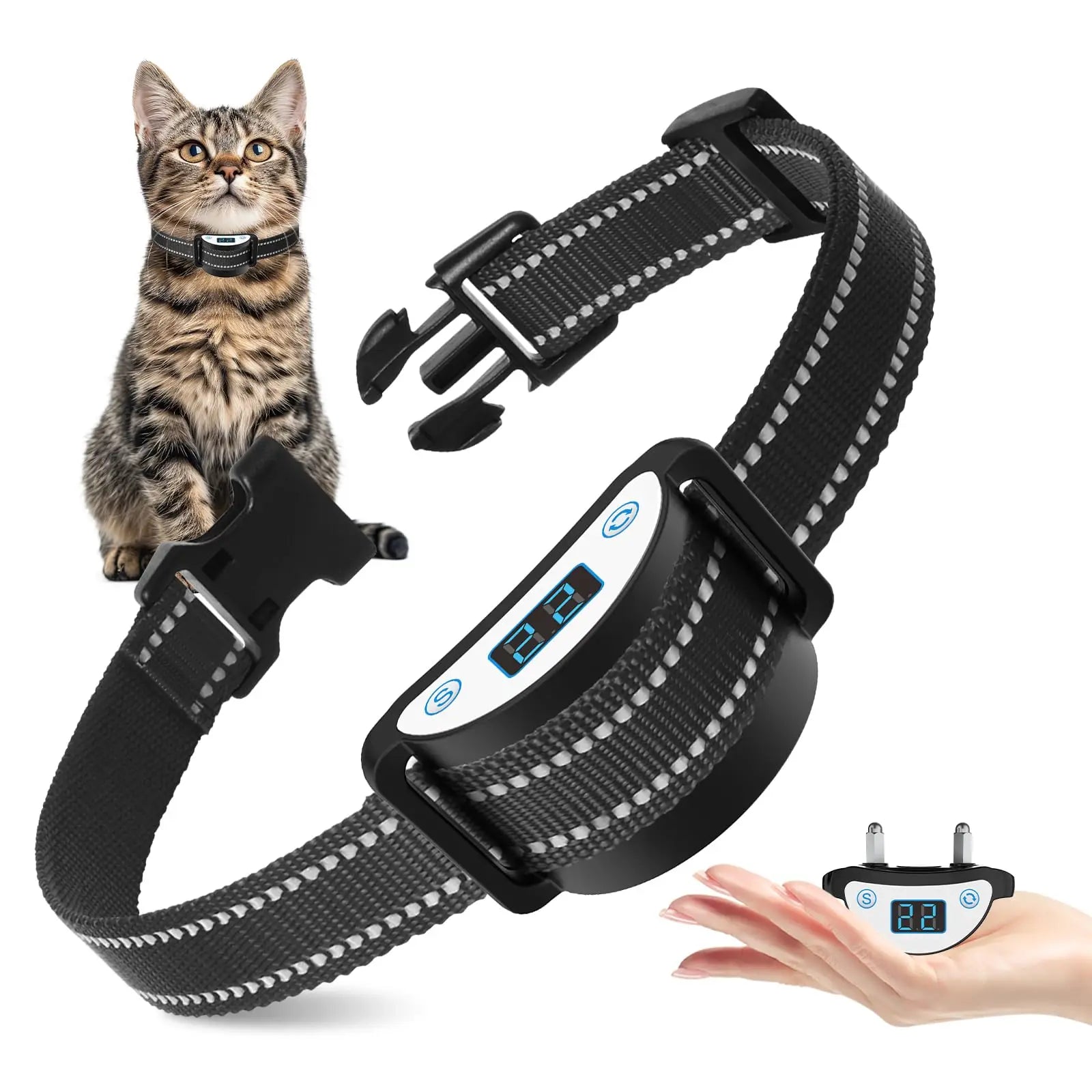 Cat Shock Collar To Auto Stop Meowing,Shock Collar for Cats,Vibration or Shock, Lightest Cat Training Collar for 5-25lbs Pet Cat