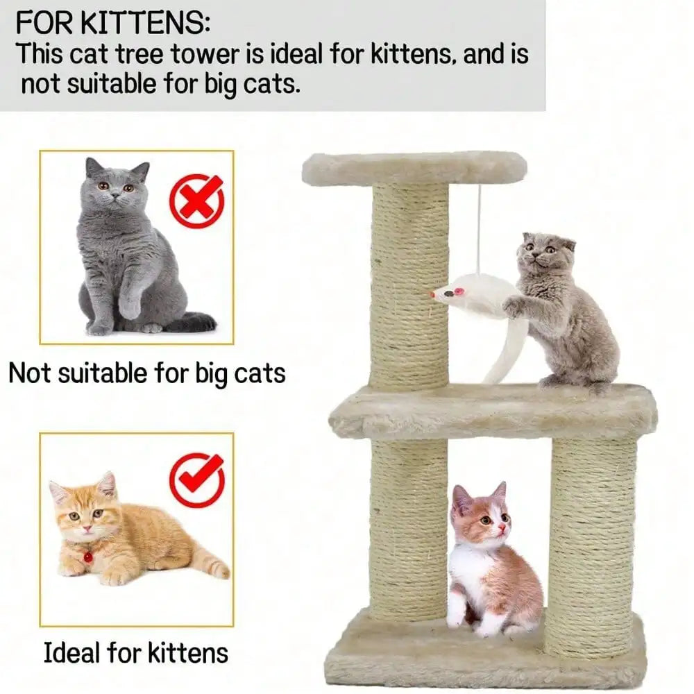 15.7" Small Cat Tree Scratching Tower Post Scratcher Furniture For Kitty Pet Toy