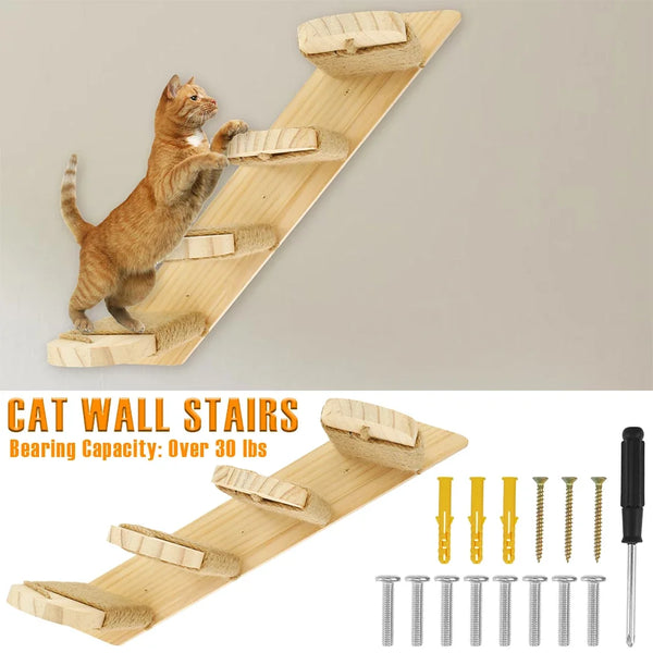 Cat Wall Stairs Wall Mounted Four Step Stairway Wood Cat Climbing Shelf With Sisal Rope Pet Furniture for Cat Platform Jumping