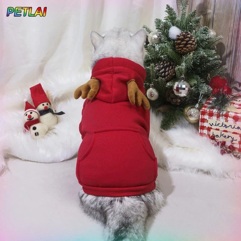 Christmas pet clothes elk cosplay costume creative elk antler thickened sweater new style creative design hoodie for dog cat