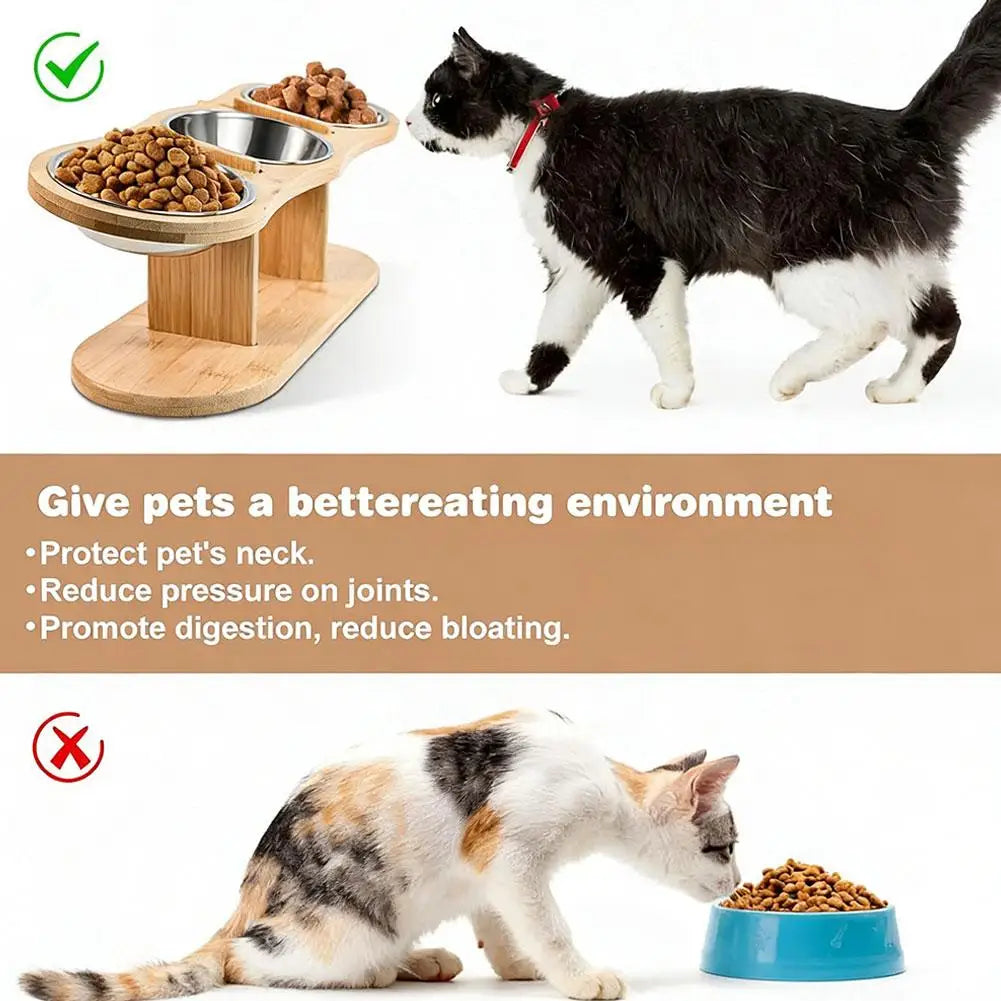 Cat Bowls Wood Elevated Dog Prevent Tipping Over Pet Bowl With 3 Stainless Steel Bowls Feeding & Watering Supplies For Pets