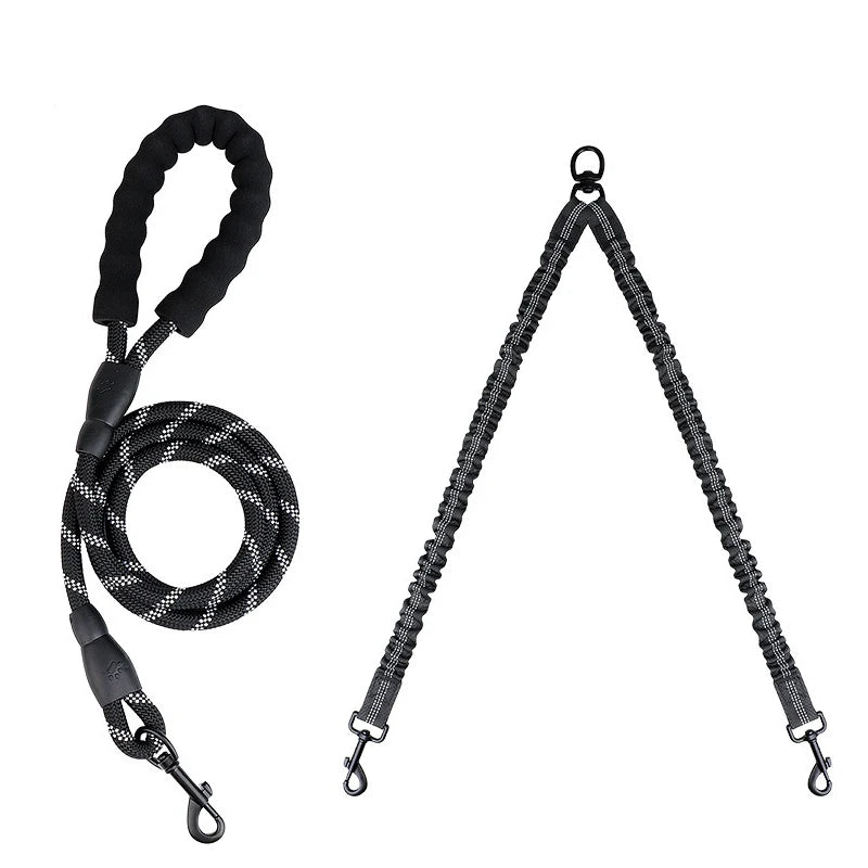 Pet Dog Double Leashes Elastic Rope Two Heads Nylon Two Dogs Collars Harness Leads Dog Leashes Dogs Leash Way Coupler Walk Two