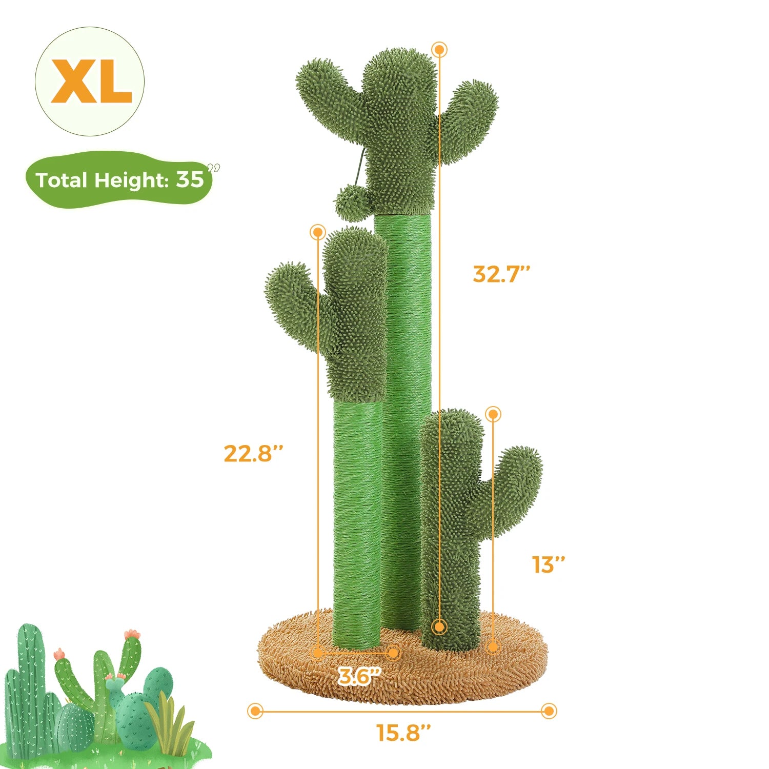 Cactus Cat Tree with Lagre Condo, Hammock, Dangling Ball, Small Cat Tower, Cat Scratching Post for Indoor, Cat Toys