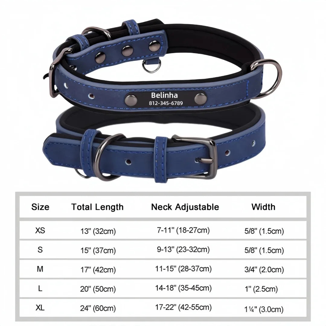 Customized Dog Collar Soft Padded Leather Pet Collar For Small Medium Large Dogs With Free Engraved Nameplate ID Tag Anti-lost