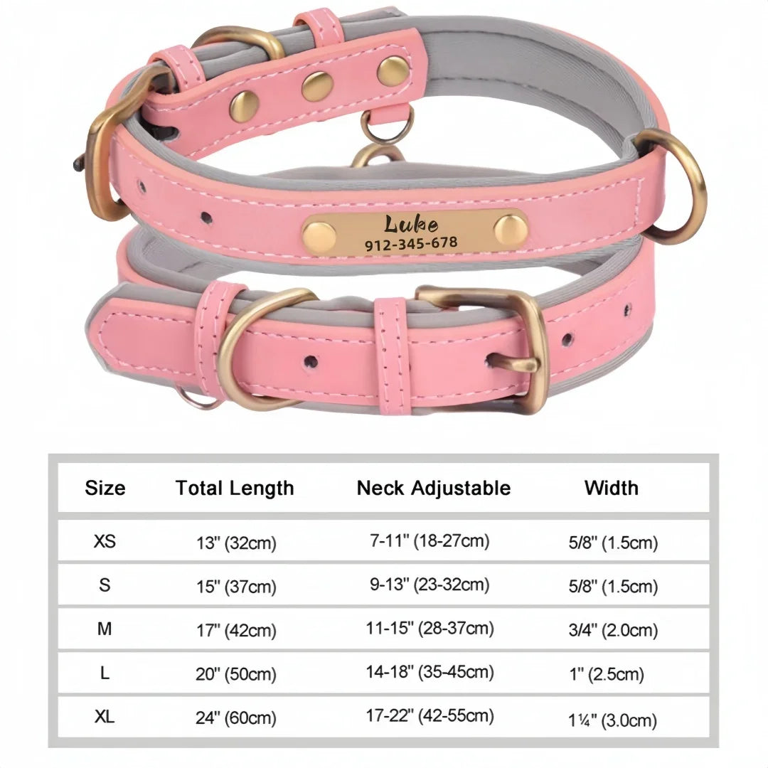 Customized Dog Collar Soft Padded Leather Pet Collar For Small Medium Large Dogs With Free Engraved Nameplate ID Tag Anti-lost