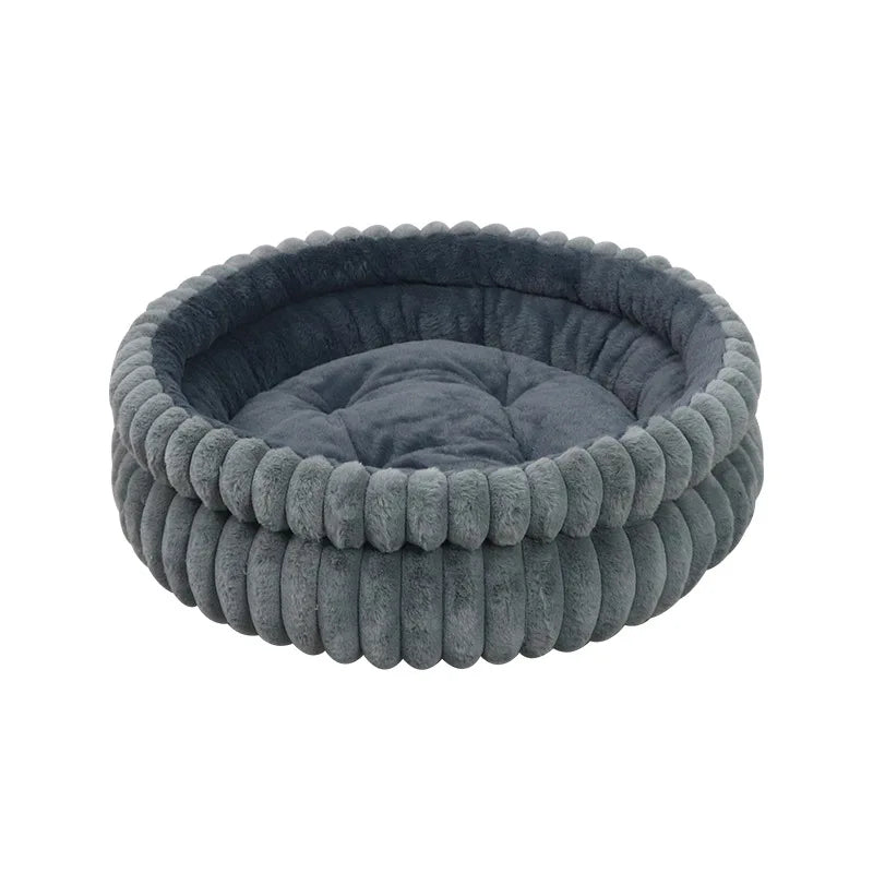 60cm Washable Round Cat Beds & Anti-Slip Bottom Dog Beds & Furniture Soft Plush Fur Pet Bed Load Capacity of 15 Kg for Indoor