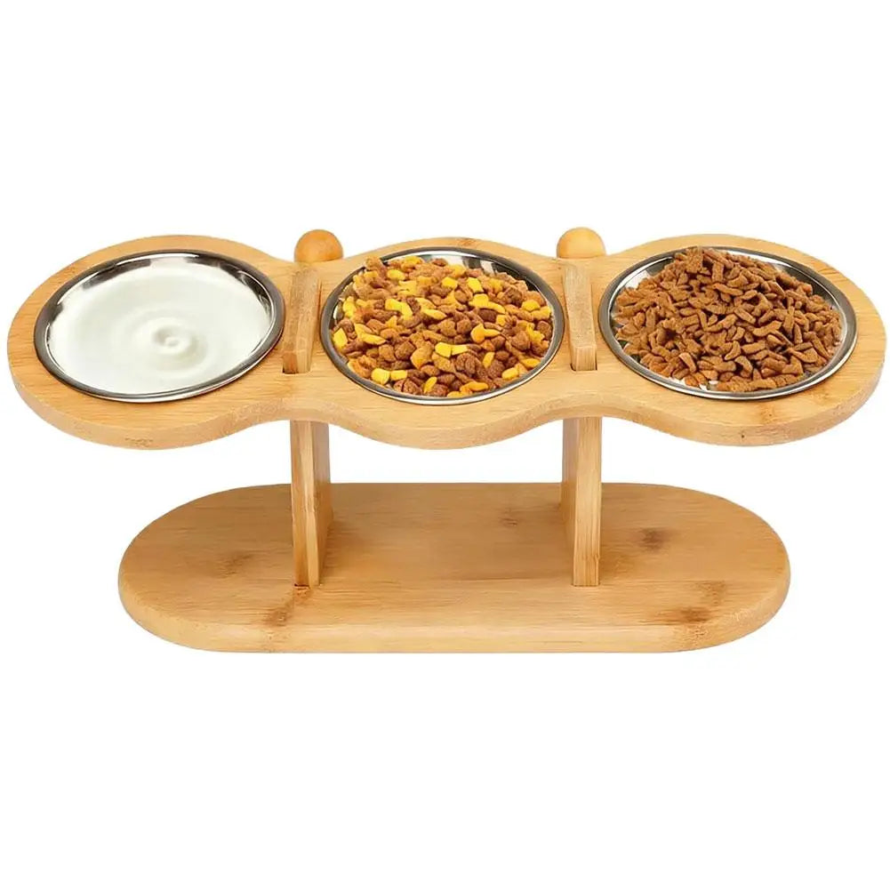 Cat Bowls Wood Elevated Dog Prevent Tipping Over Pet Bowl With 3 Stainless Steel Bowls Feeding & Watering Supplies For Pets