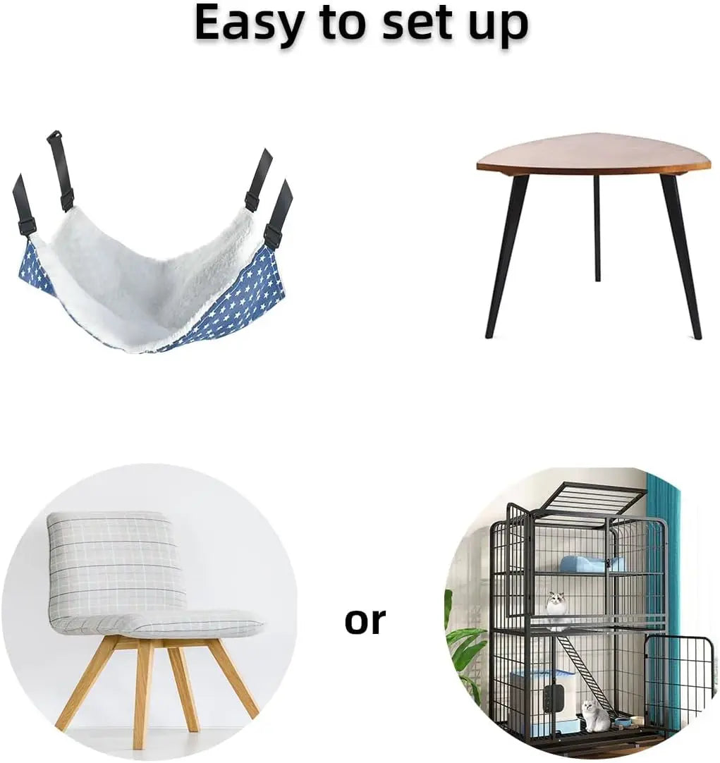 Pet Cage Hammock - Reversible, Double-Sided - Adjustable Straps & Hooks - Soft Bed for Cats, Ferrets, Small Dogs, Rabbits