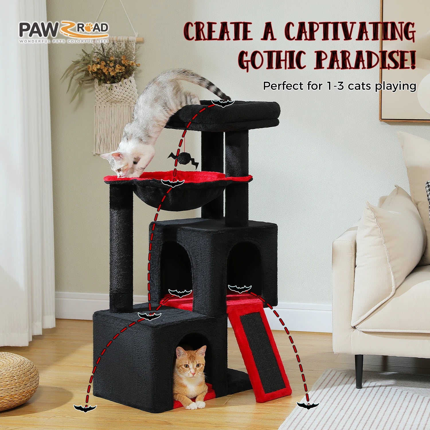 Cat Tree with Natural Sisal Scratching Post,Comfortable Condo,Spacious Top Perch,Cat Accessories,Toy,Cat Tower for Indoor Cats
