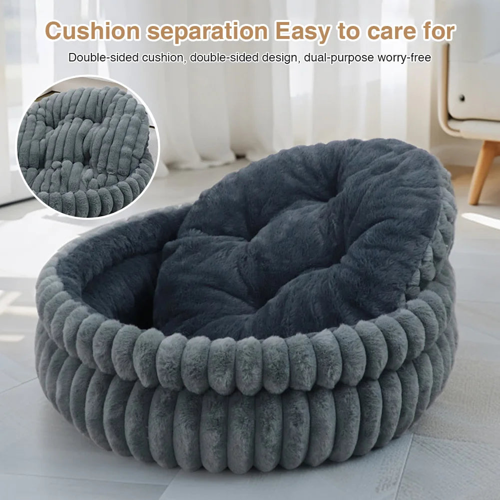 60cm Washable Round Cat Beds & Anti-Slip Bottom Dog Beds & Furniture Soft Plush Fur Pet Bed Load Capacity of 15 Kg for Indoor