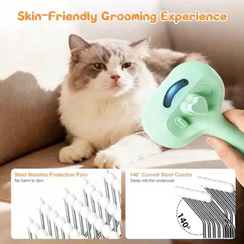 3-in-1 Pet Grooming Brush with Steam Deshedding, Self-Cleaning & Waterless Shampoo for Dogs & Cats, Removes Hair, Light Beige