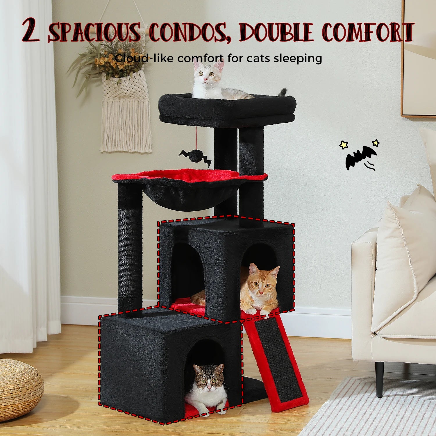 Large Cat Tree for Indoor Cats, Multi-Level Cat Tower with Sisal Scratching Post, 2 Spacious Condo, Cat Scratching Pad, Cat Toys