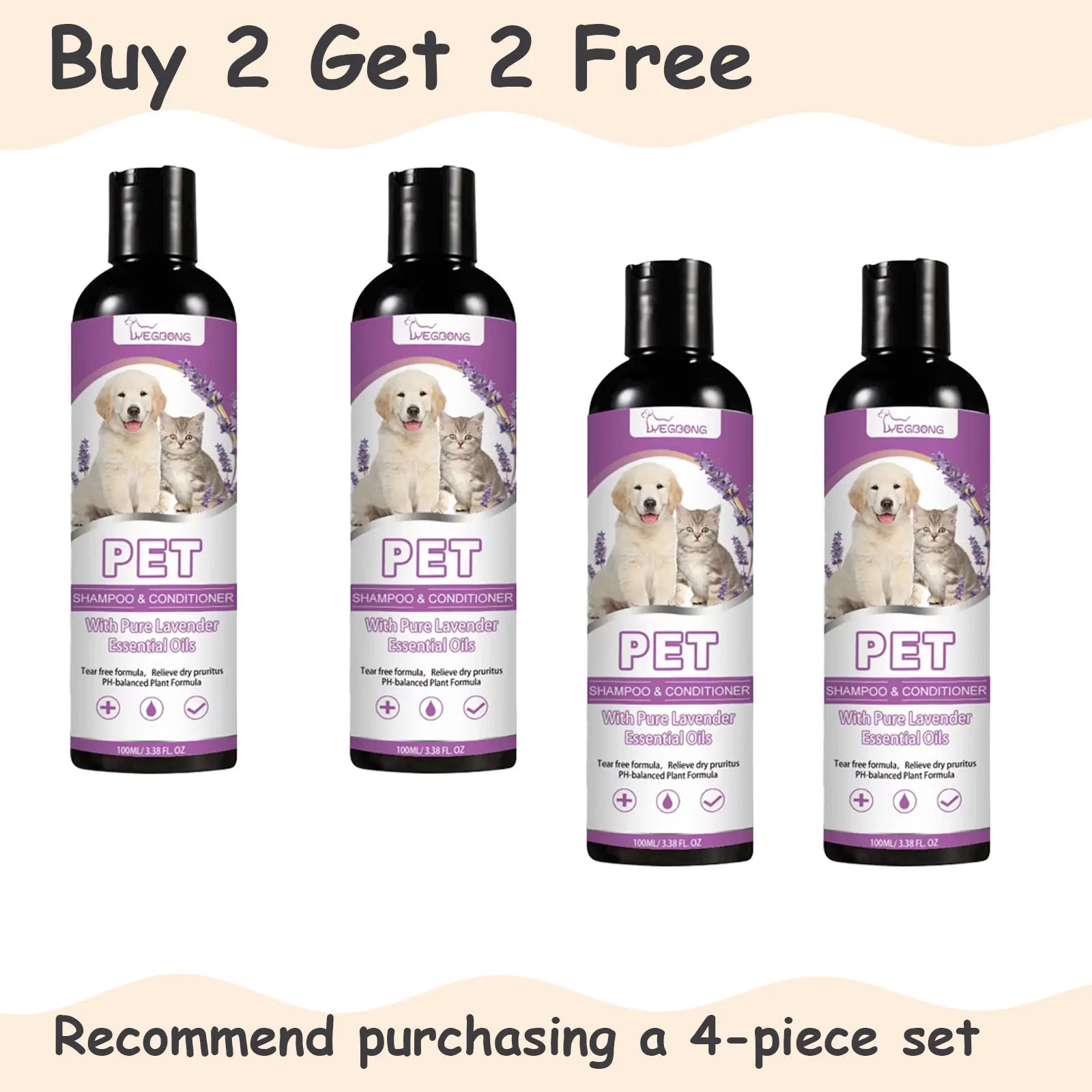 100ml Pet Shampoo And Conditioner Lavender Scent Soothe Skin Relieve Itch Deep Clean Dirt Pet Grooming Gel For Dogs And Cats