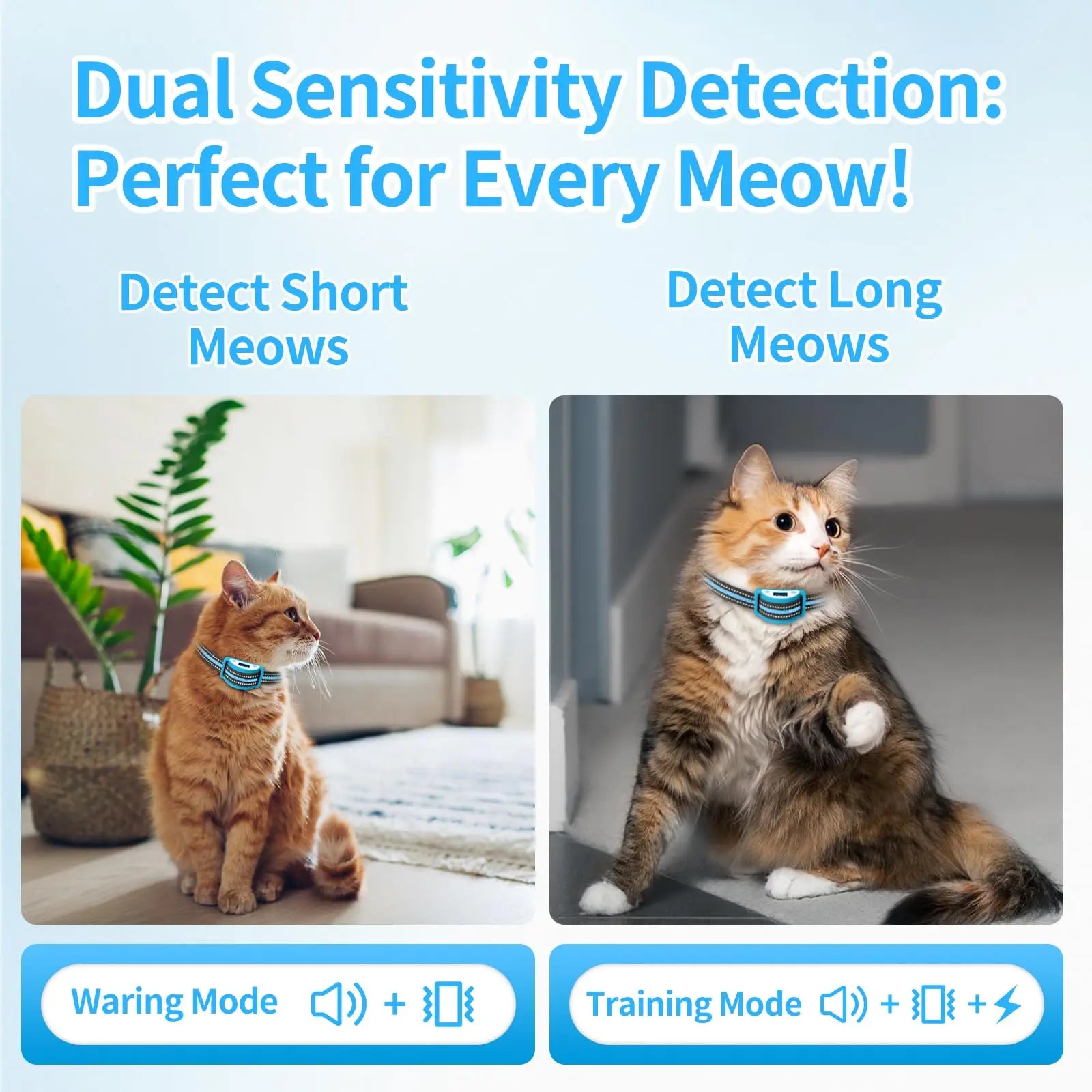 Cat Shock Collar To Auto Stop Meowing,Shock Collar for Cats,Vibration or Shock, Lightest Cat Training Collar for 5-25lbs Pet Cat