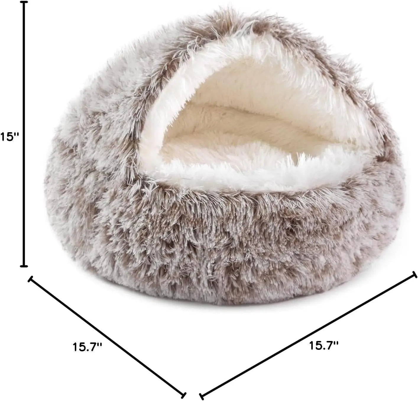 Round Hooded Donut Dog Bed for Small & Medium Pets - Plush Fluffy Anti-Anxiety Cat Cave Bed with Cover