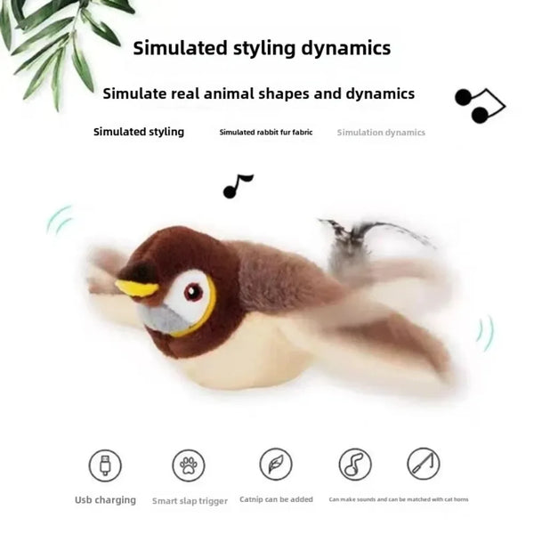 Rechargeable Cat Toy with Catnip - Touch Sensitive Flapping Chirping Bird Plush for Indoor Cats, Interactive Kitten Play