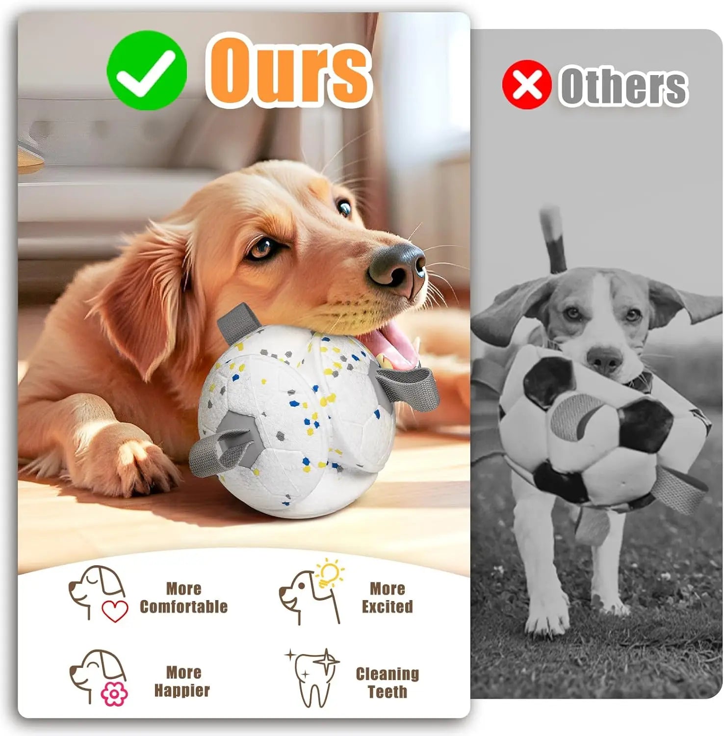 Dog Soccer Chew Toy with Rope - Durable Interactive Fetch Ball for Puppy, Pet Tug-of-War Training Toy, Teeth Cleaning Bite Resis