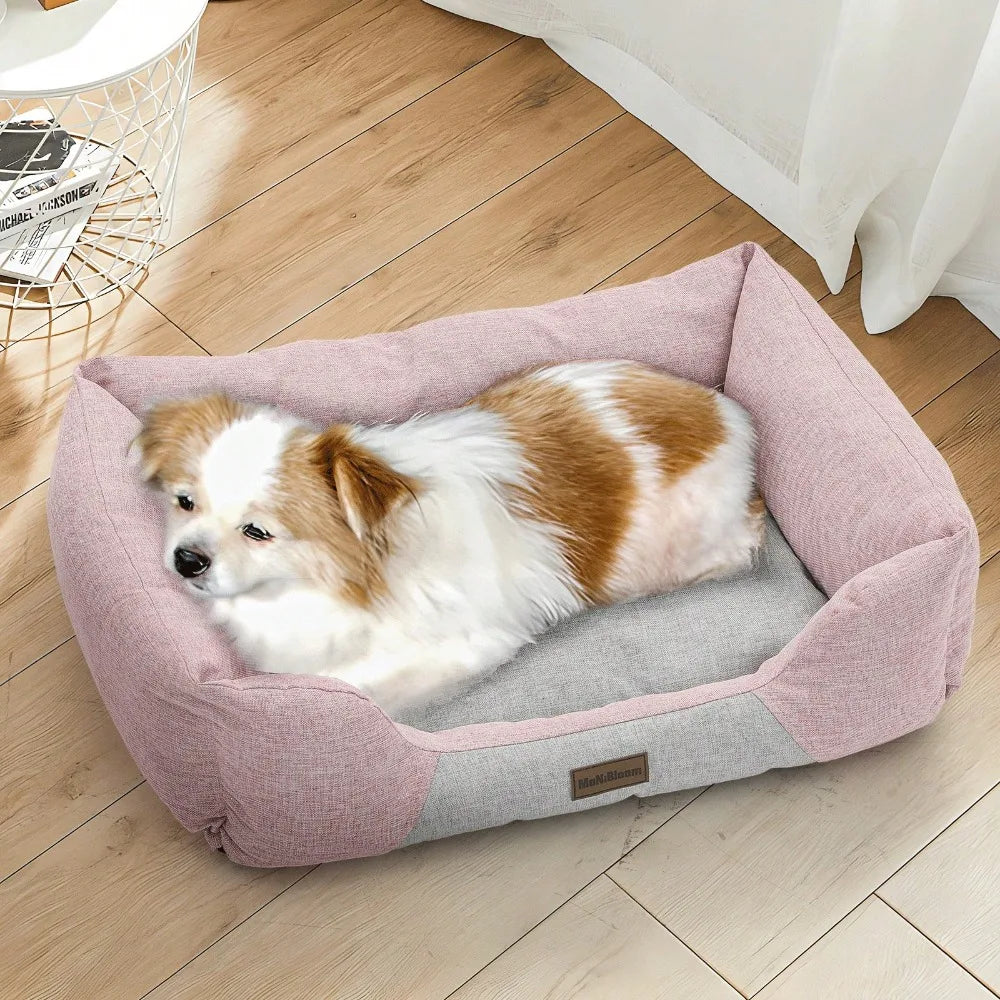 27"X21"X7" Dog Beds For Medium Small Dogs Machine-Washable Linen-Like Fabric Pet Beds Warming Cozy Soft Bed For Dogs And Cat,