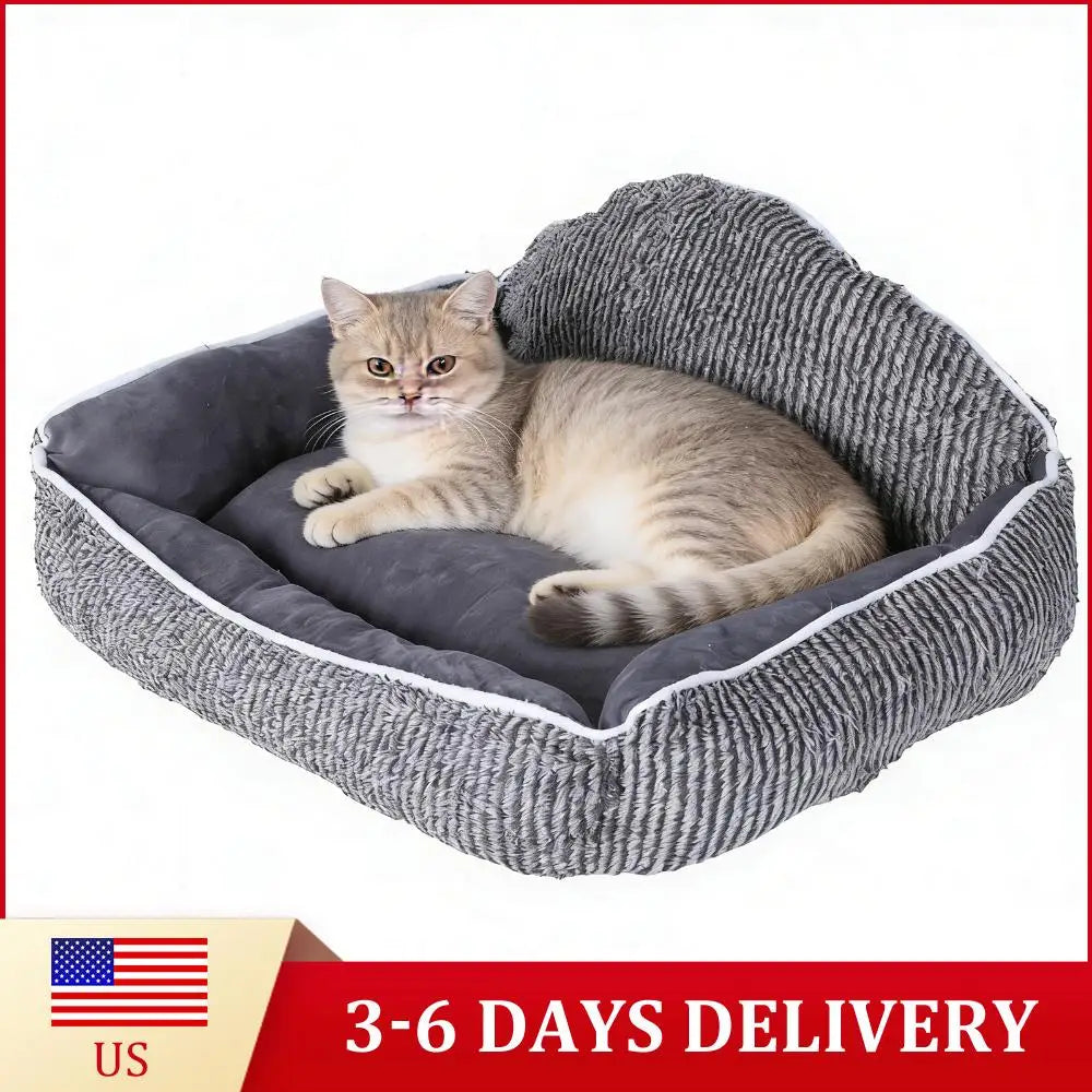 Striped Pet Sofa Bed 23.62x19.69in Plush Dog Bed Semi-Circular Shell Backp Design Machine-Washable for 0-50lbs Cats Dogs Rabbits