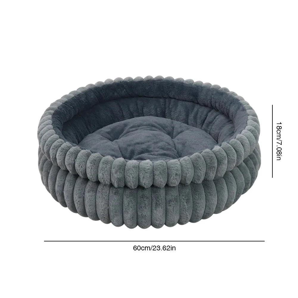 60cm Washable Round Cat Beds & Anti-Slip Bottom Dog Beds & Furniture Soft Plush Fur Pet Bed Load Capacity of 15 Kg for Indoor