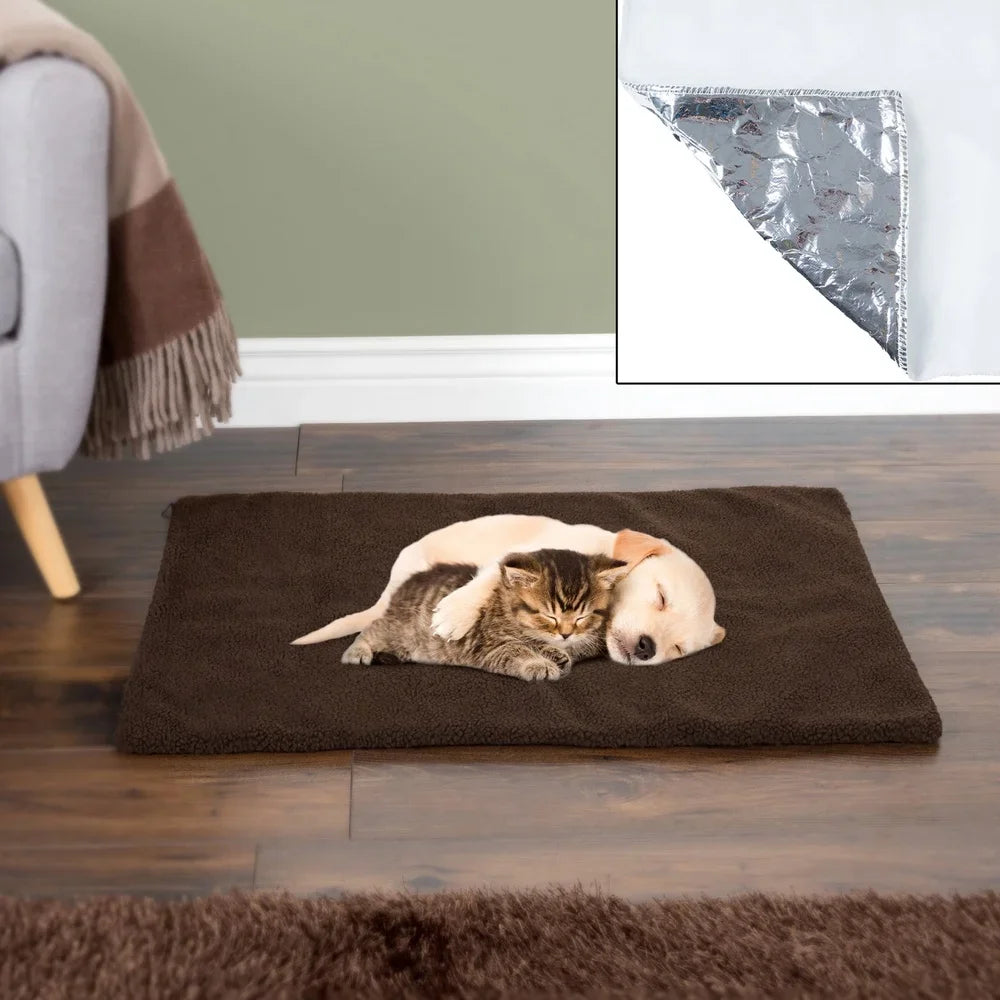 Cozy Insulated Dog Bed Self Heating Mat Washable Sherpa Cover Thermal Pad for Cats Puppies Indoor Outdoor