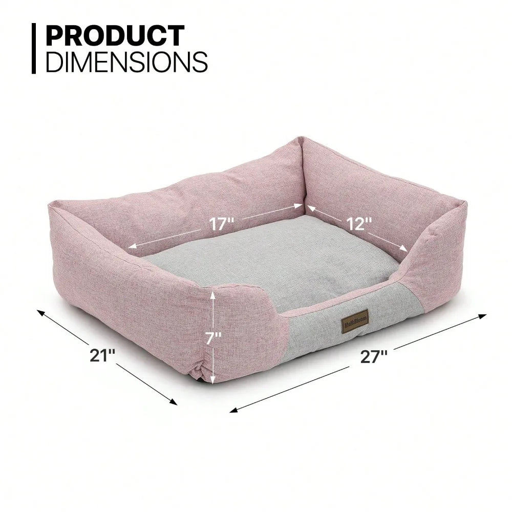 27"X21"X7" Dog Beds For Medium Small Dogs Machine-Washable Linen-Like Fabric Pet Beds Warming Cozy Soft Bed For Dogs And Cat,