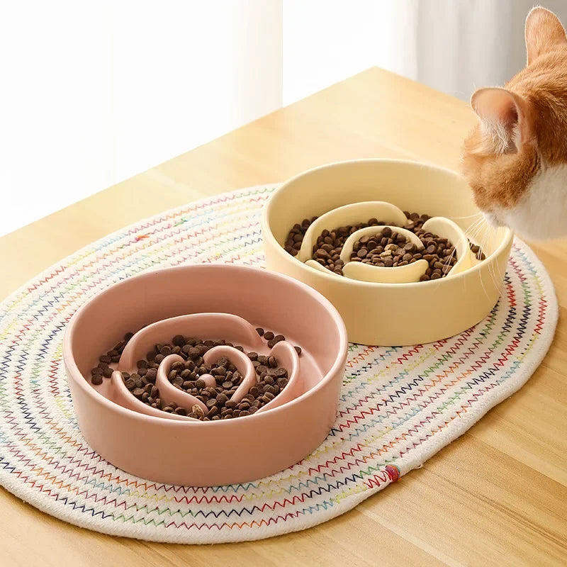 Ceramic Pet Cat Dog Bowl Small and Medium-Sized Dogs Dog Puppy Slow Feeding Anti-Choke Slow Food Bowl Anti-Tumble Eating Bowl