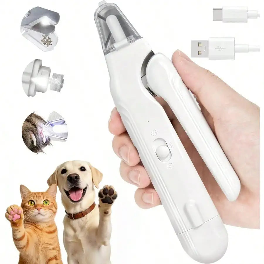 2-In-1 Dog Nail Clippers With Lights - Electric Pet Nail Grinder Quiet, Suitable For Small Large Dogs And Cats, LED Prevents Over-Cutting, USB-C Rechargeable Safety Protection Grooming Kit For Black Nails