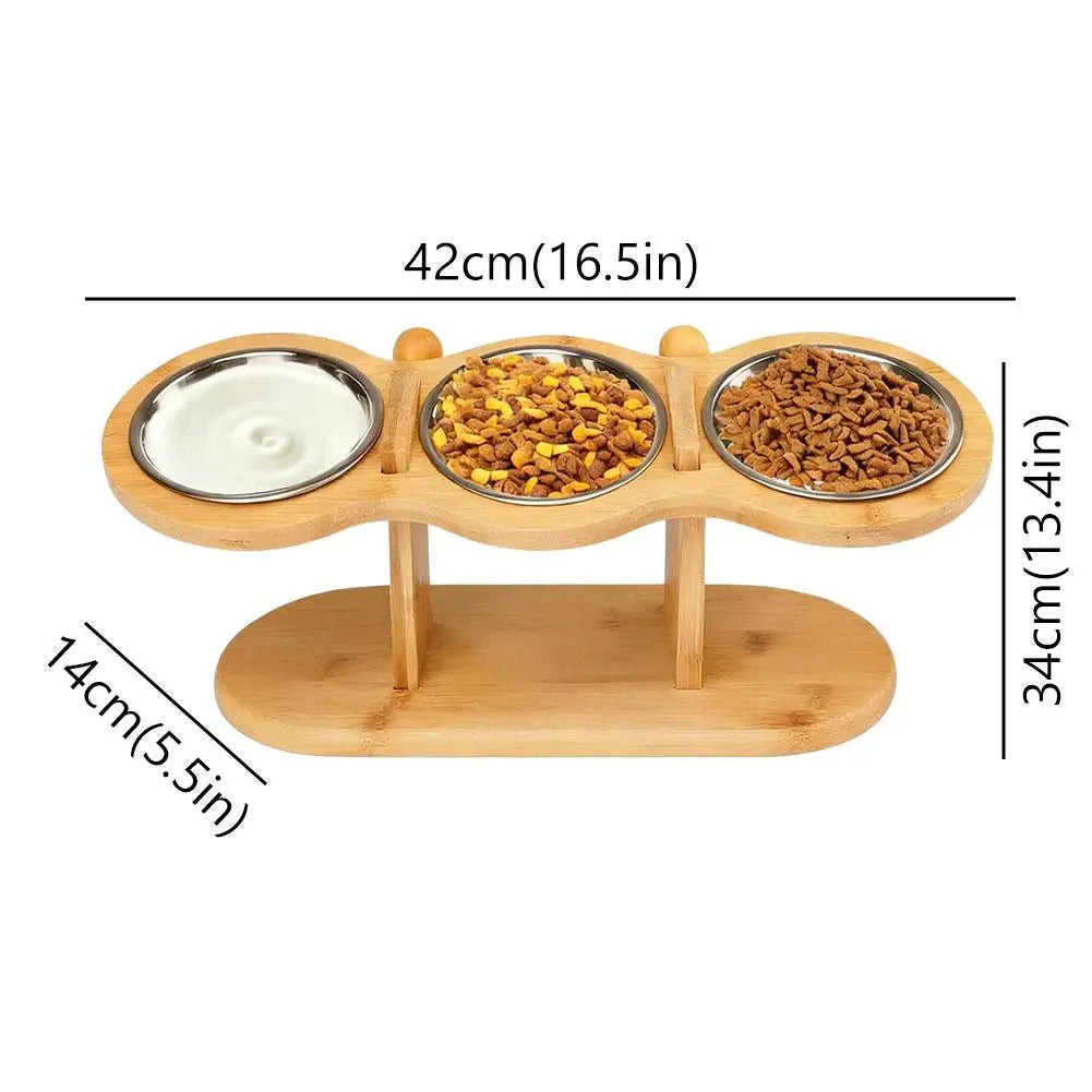 Cat Bowls Wood Elevated Dog Prevent Tipping Over Pet Bowl With 3 Stainless Steel Bowls Feeding & Watering Supplies For Pets