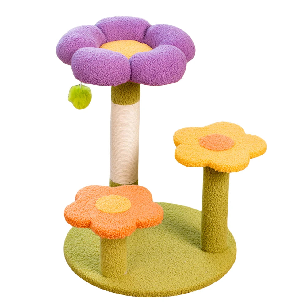3 Layer Flower Cat Climbing Frame Sturdy Sisal Wrapped Surface Soft Breathable Fabric Cat Tree Tower for Interactive Play Relax