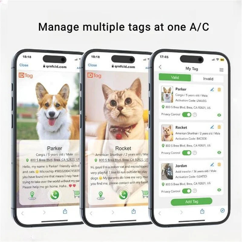 QR Code Dog Tag Multi-Language Smart ID Pendant Metal Key Ring Pet Badge Cat Collar Accessories Plaque for Pets Personalized