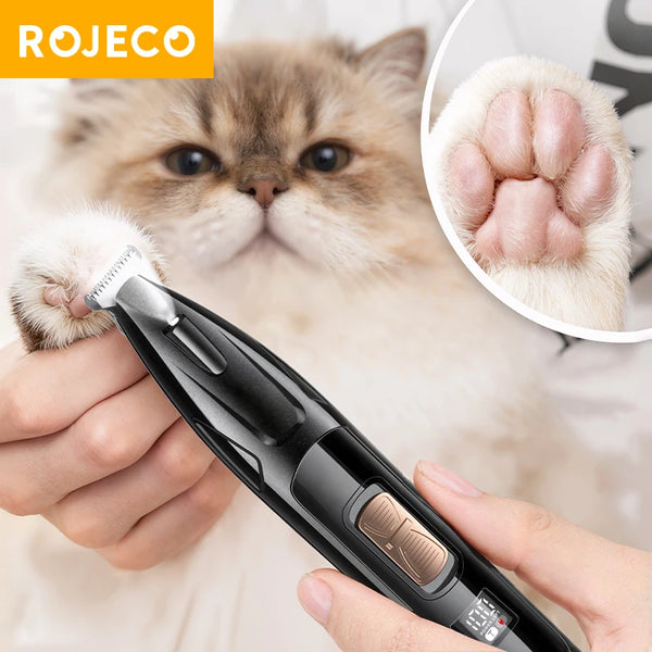 ROJECO Electric Pet Clipper For Dog Cat Claw Hair Trimmer 2 Speeds Rechargeable Pet Foot Ear Haircut Care Shaver With LED Light