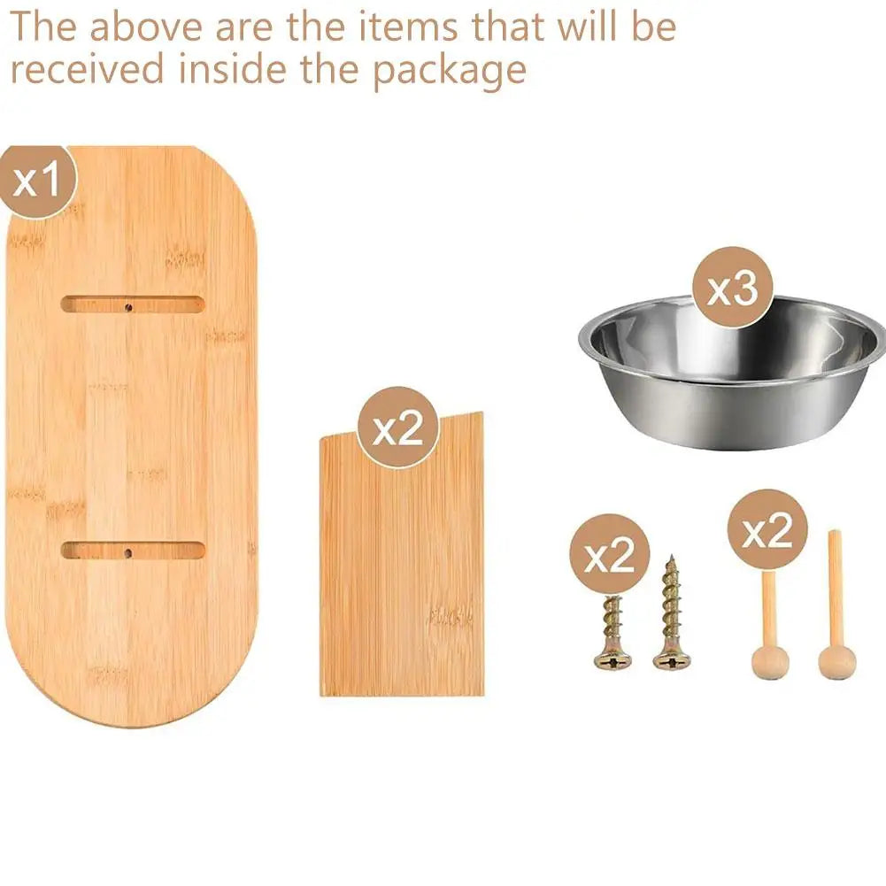 Cat Bowls Wood Elevated Dog Prevent Tipping Over Pet Bowl With 3 Stainless Steel Bowls Feeding & Watering Supplies For Pets