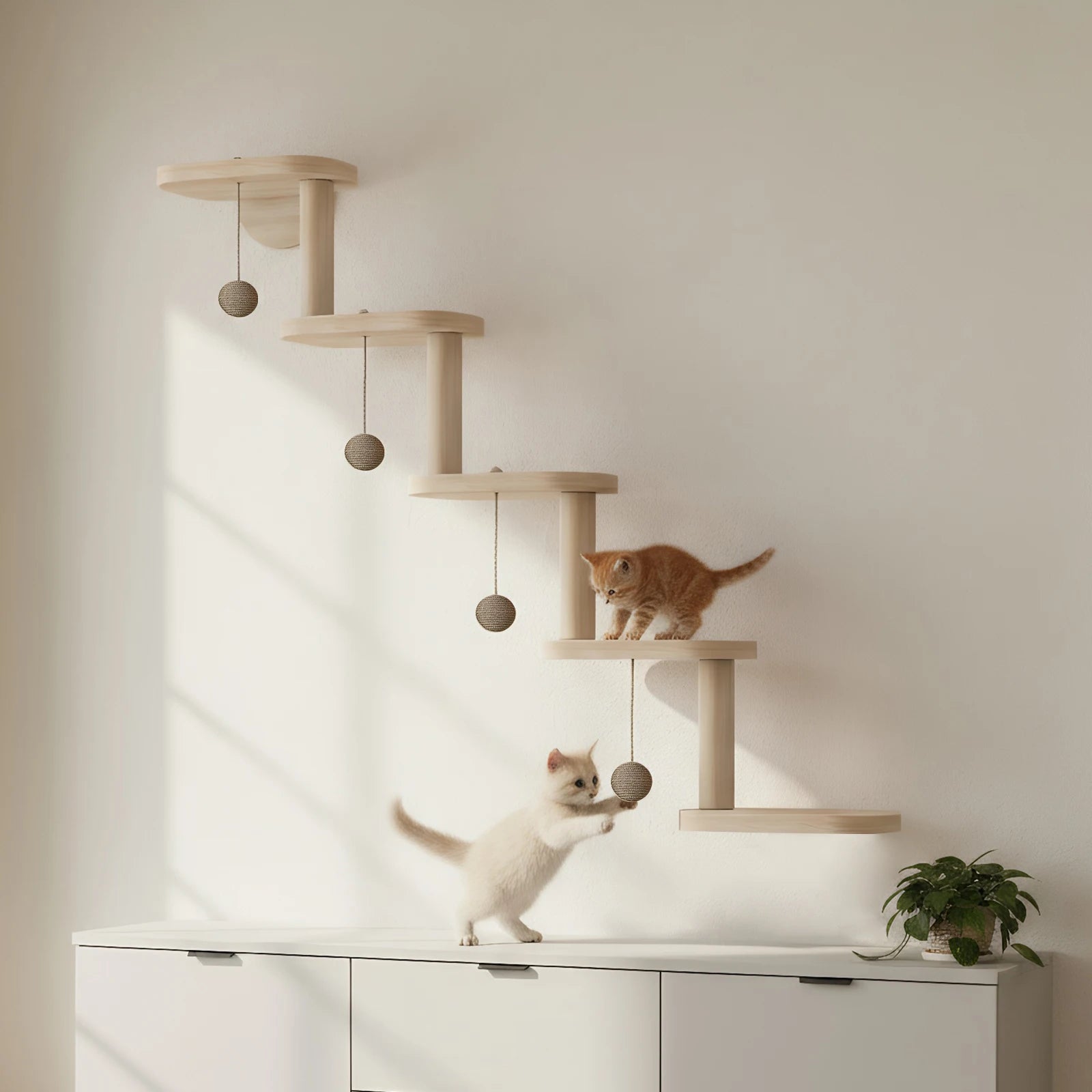 Wall Mounted Wooden Cat Climbing Frame with 5 Step Cat Climbing Shelves Wooden Cat Ladder Frame for Climb Play Nap Scratch