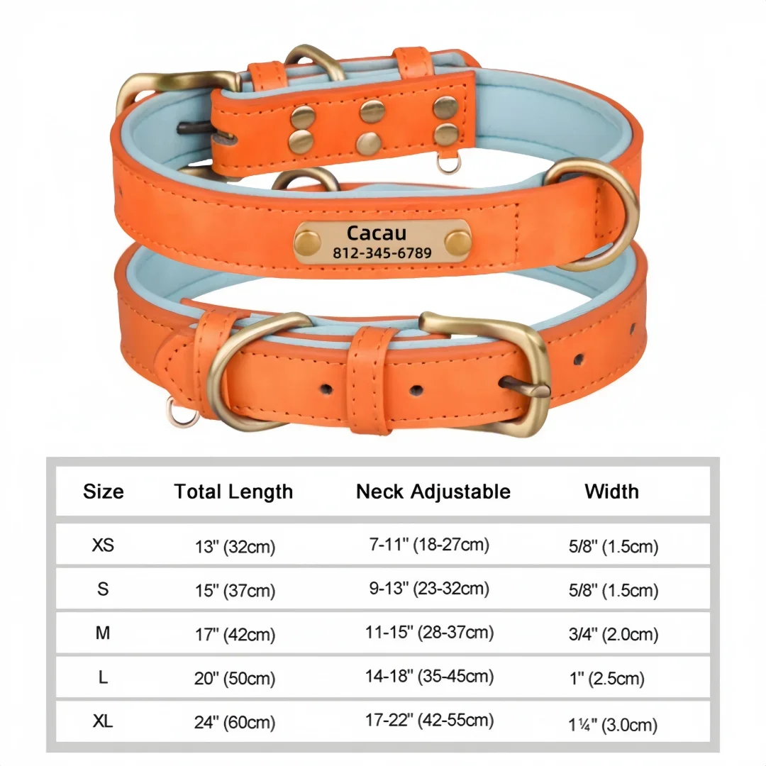Customized Dog Collar Soft Padded Leather Pet Collar For Small Medium Large Dogs With Free Engraved Nameplate ID Tag Anti-lost