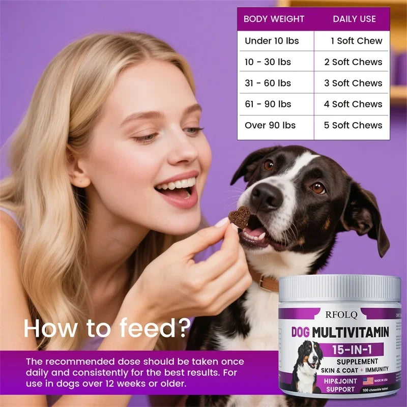 Dog Multivitamin - Promotes Healthy Skin and Coat, Supports Joint Health, Relieves Allergies and Aids Digestive Function