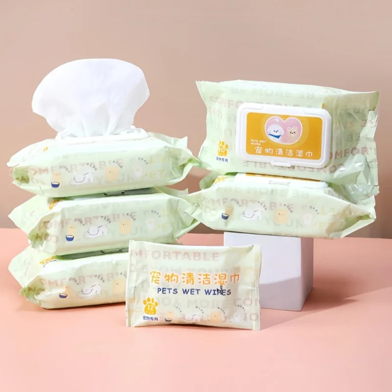 4 Packs of 320 Sheets of Pet Wipes Specifically for Cats and Dogs, for Cleaning Tear Stains and Body Parts, No-Rinse Deodorizing Cleaning Wet Wipes, 80 Sheets Per Pack, Pet Wipes