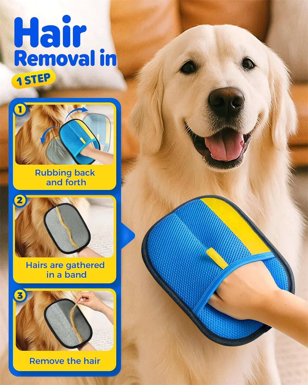 2 Pet Hair Remover Mitt  Pet Hair Remover Gloves Deshedding Brush Glove for  Dog Cat Rabbit with Long/Short Cortinas y Alfombras