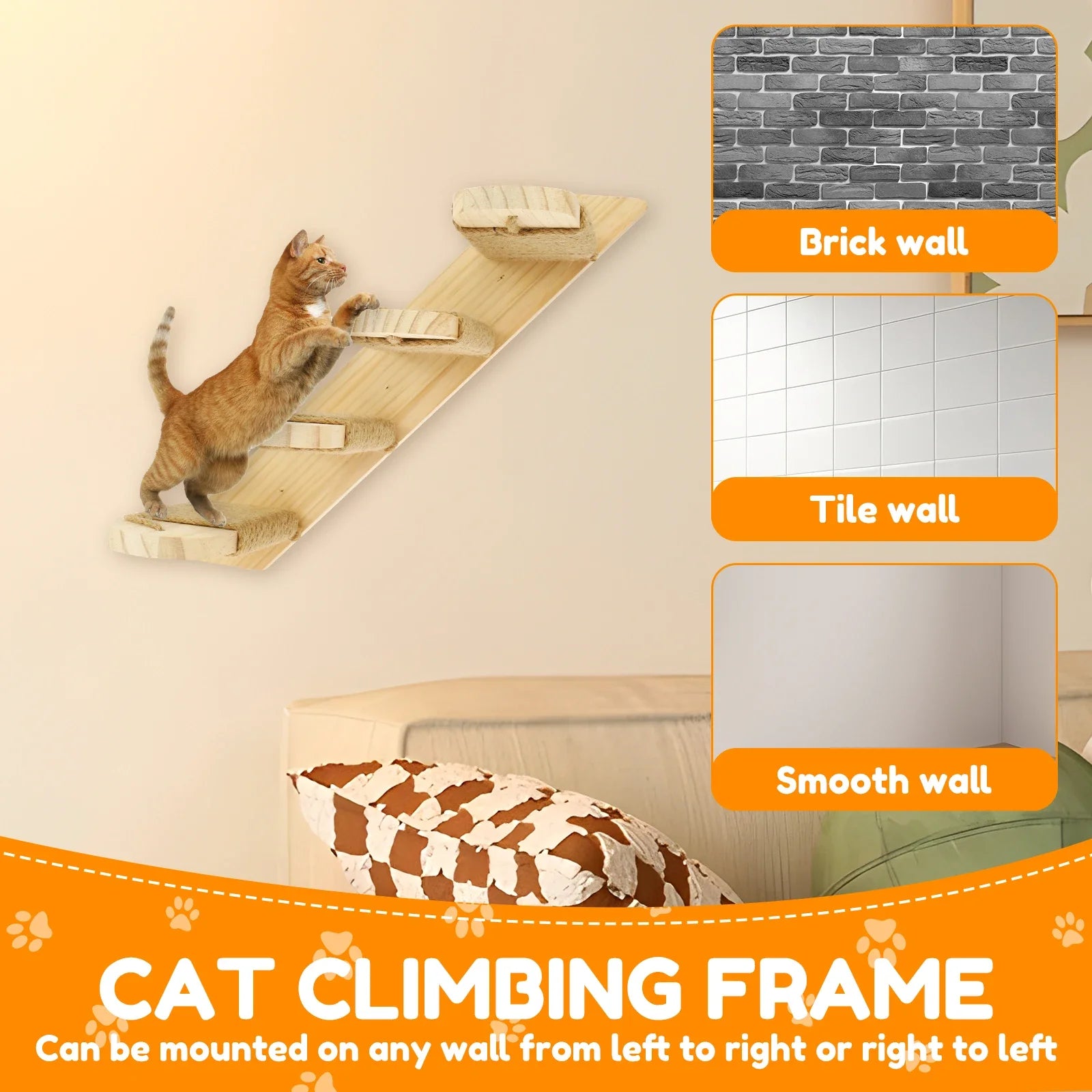 Cat Wall Stairs Wall Mounted Four Step Stairway Wood Cat Climbing Shelf With Sisal Rope Pet Furniture for Cat Platform Jumping