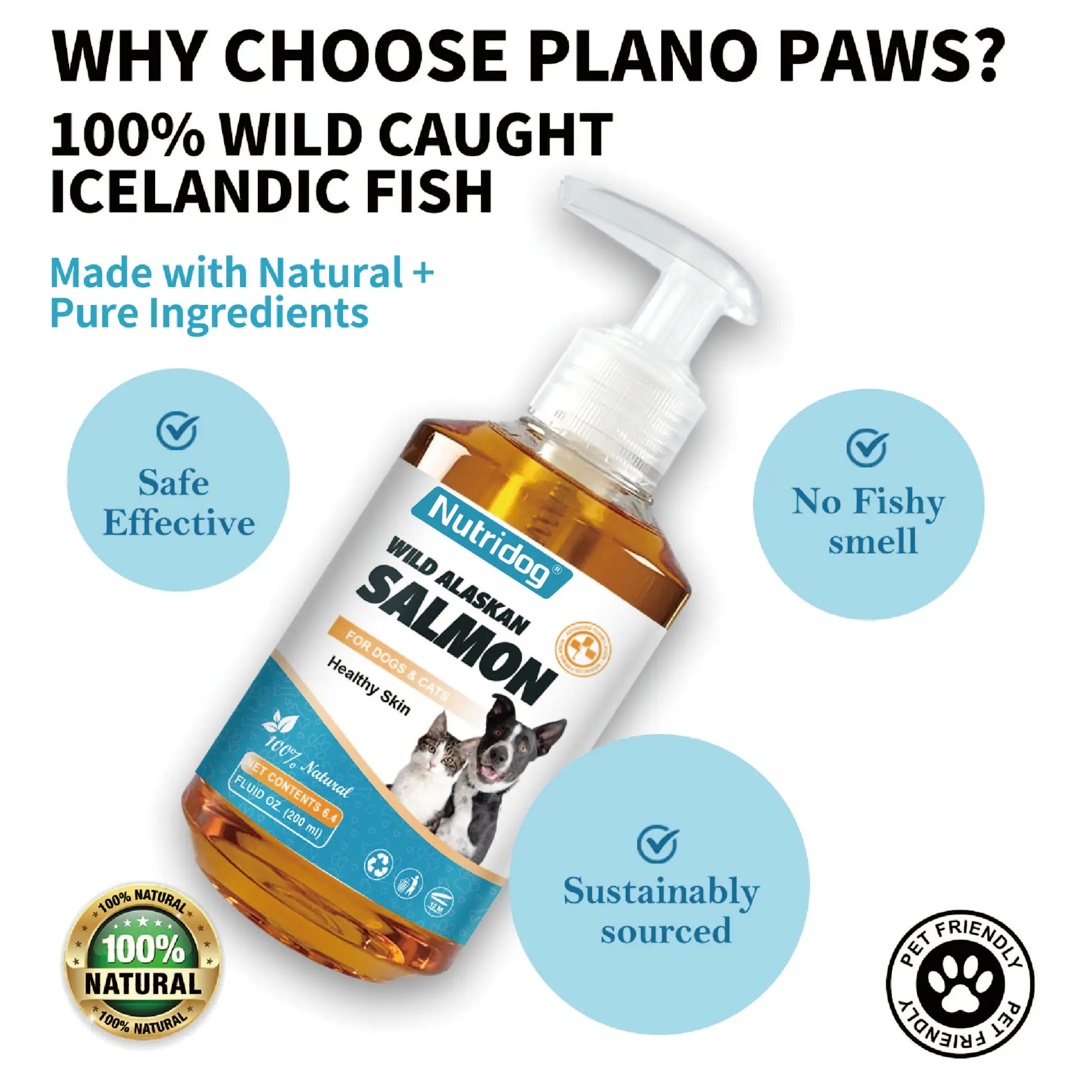 High Potency Omega-3 Pet Skin and Coat Health Supplements with Natural Wild Alaskan Salmon Oil for Dog & Cat-200ml