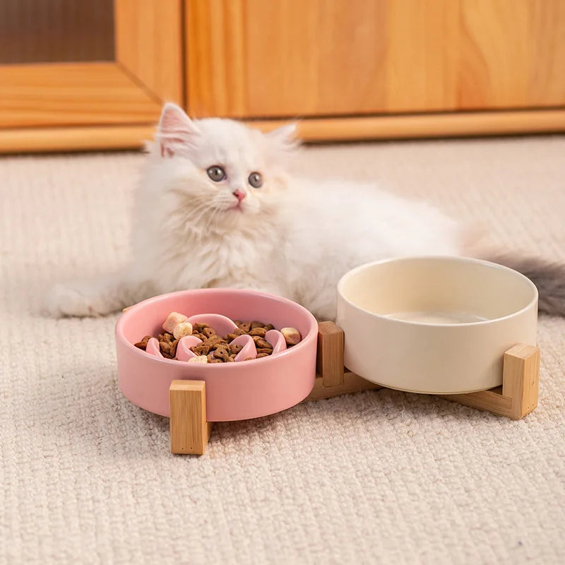 Creative Simple Solid Color Pet Bowl With Bowl Stand To Prevent Tipping Over Cat Bowl Anti-Choking Feeding Bowl Cat Water Bowl