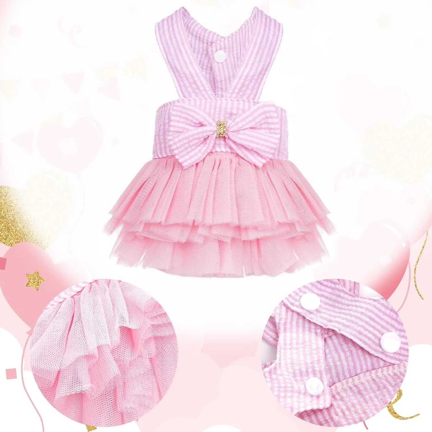Pink Dog Dress with Bowknot Tutu for Small Dogs Cats Summer Pet Clothes