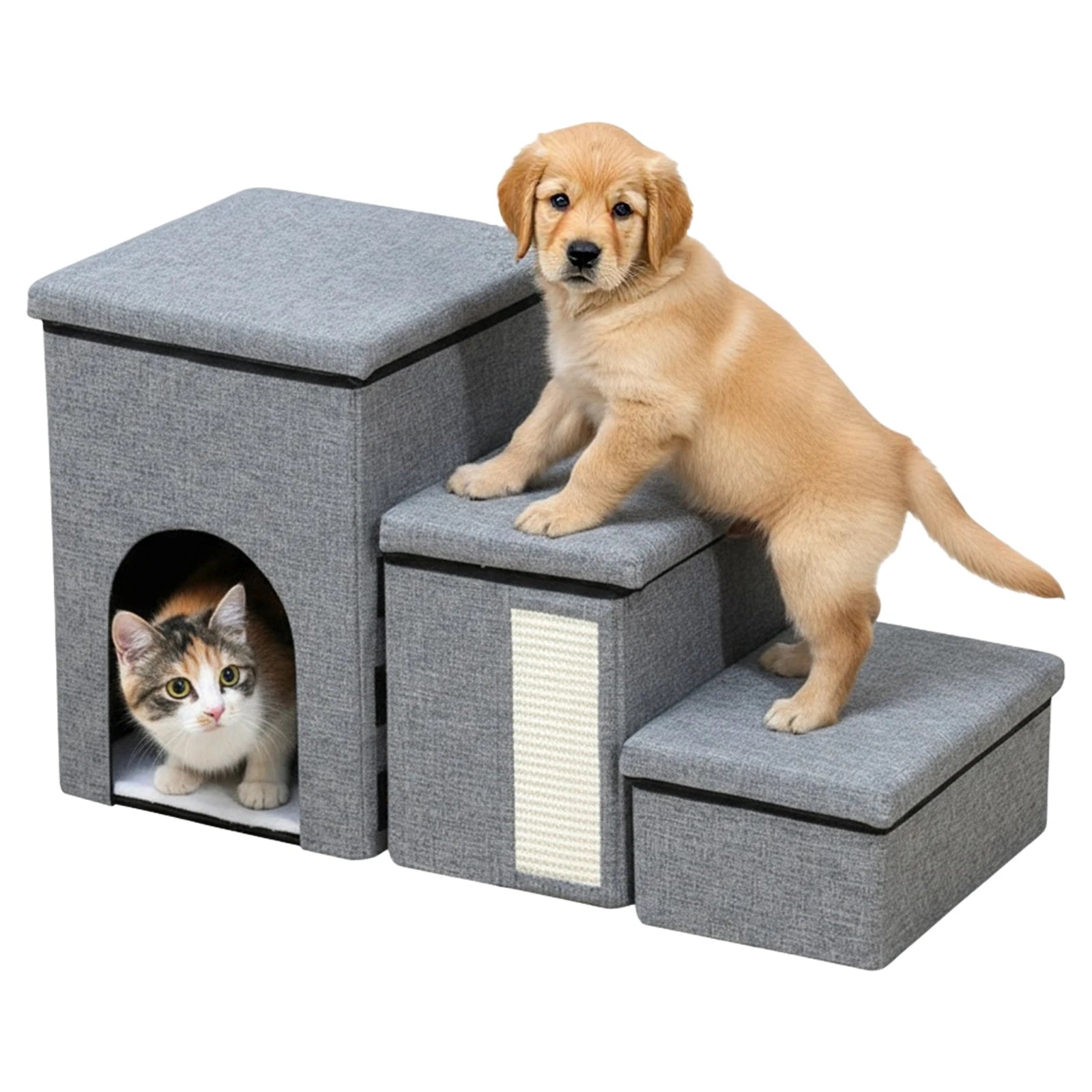 3 Levels Step Multifunctional Cat Bed Anti Slip Pet Stairway Storage Box Wear Resist Removable Storage Organizer for All Seasons
