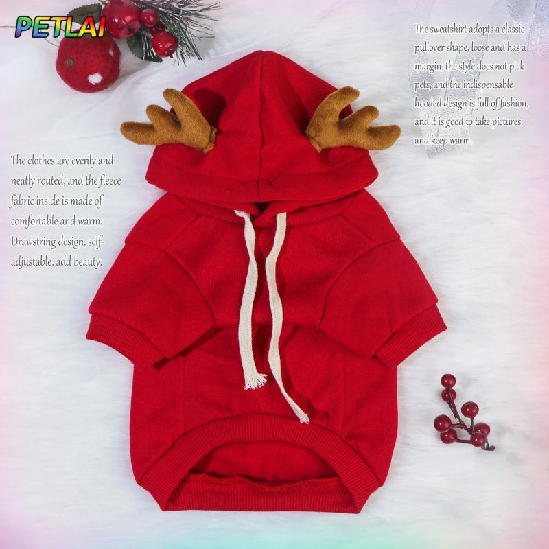 Christmas pet clothes elk cosplay costume creative elk antler thickened sweater new style creative design hoodie for dog cat