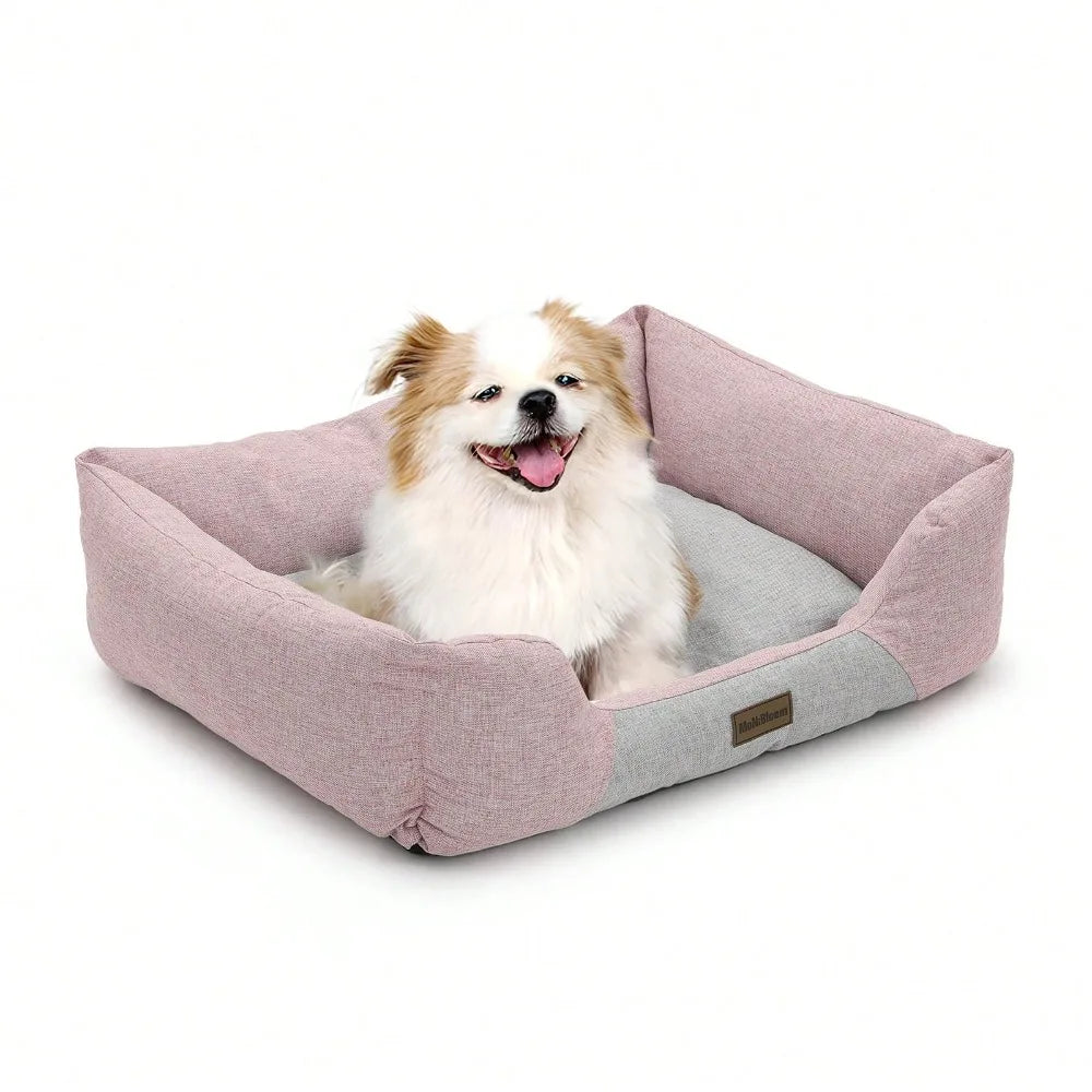 27"X21"X7" Dog Beds For Medium Small Dogs Machine-Washable Linen-Like Fabric Pet Beds Warming Cozy Soft Bed For Dogs And Cat,