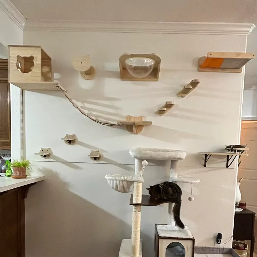 Cat Climbing Frame Sisal Cat Scratching Post Wall Mounted Four Steps Wooden Pedestal Wall Mounted Wall Cat Hutch