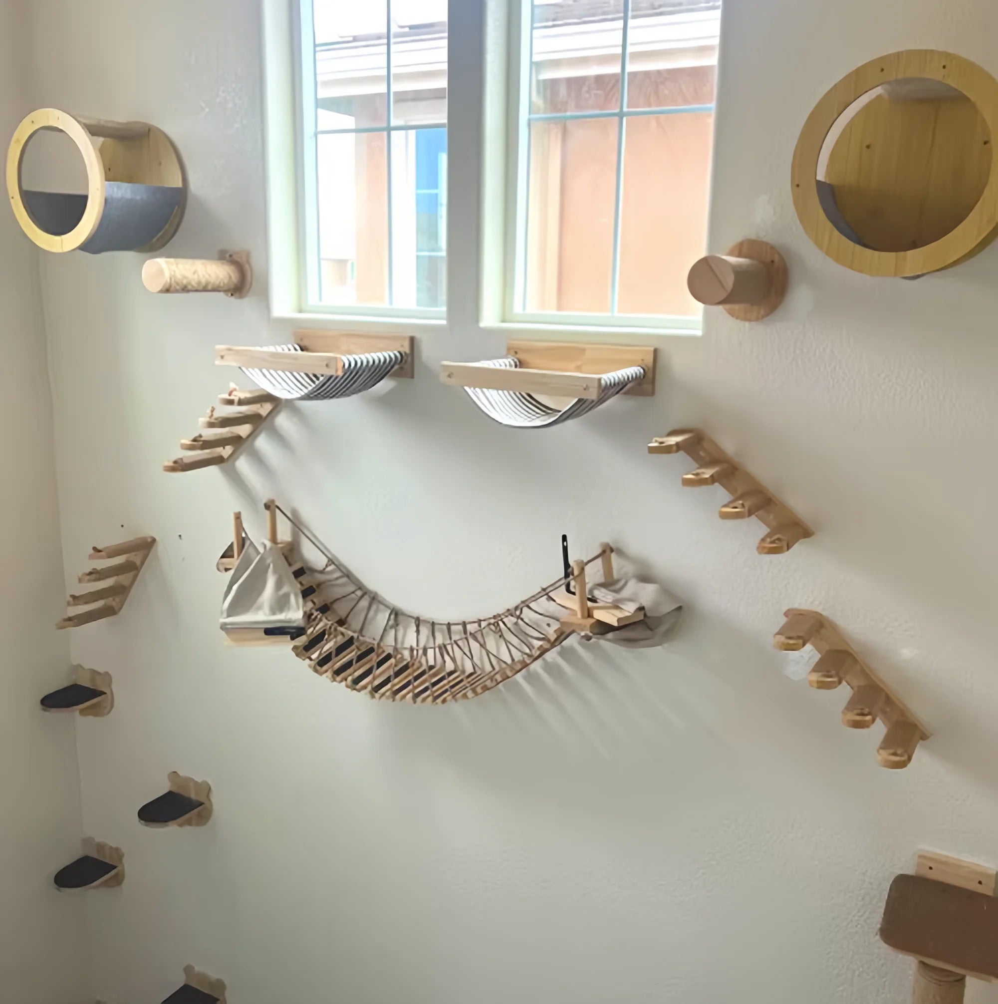 Cat Climbing Frame Sisal Cat Scratching Post Wall Mounted Four Steps Wooden Pedestal Wall Mounted Wall Cat Hutch