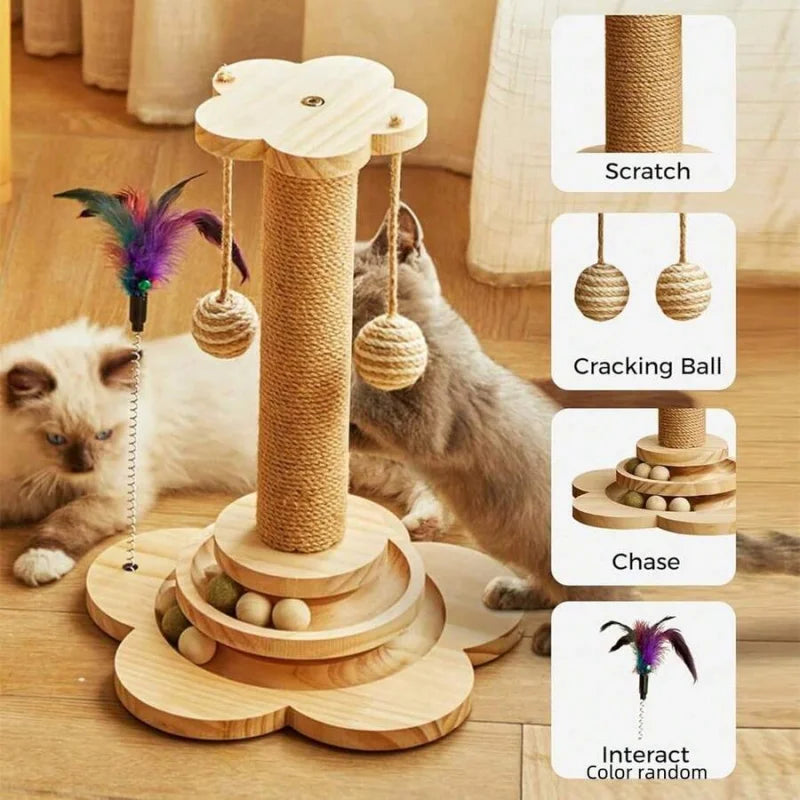 Cat Scratching Post, Indoor Cat Interactive Furniture Toy, Kitten Activity Center For Indoor Kittens And Adult Cats
